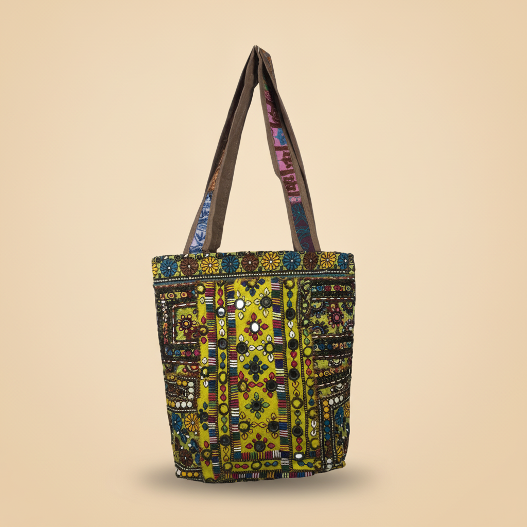 Shell Tassel Handcrafted Tote Bag — Olive Mosaic