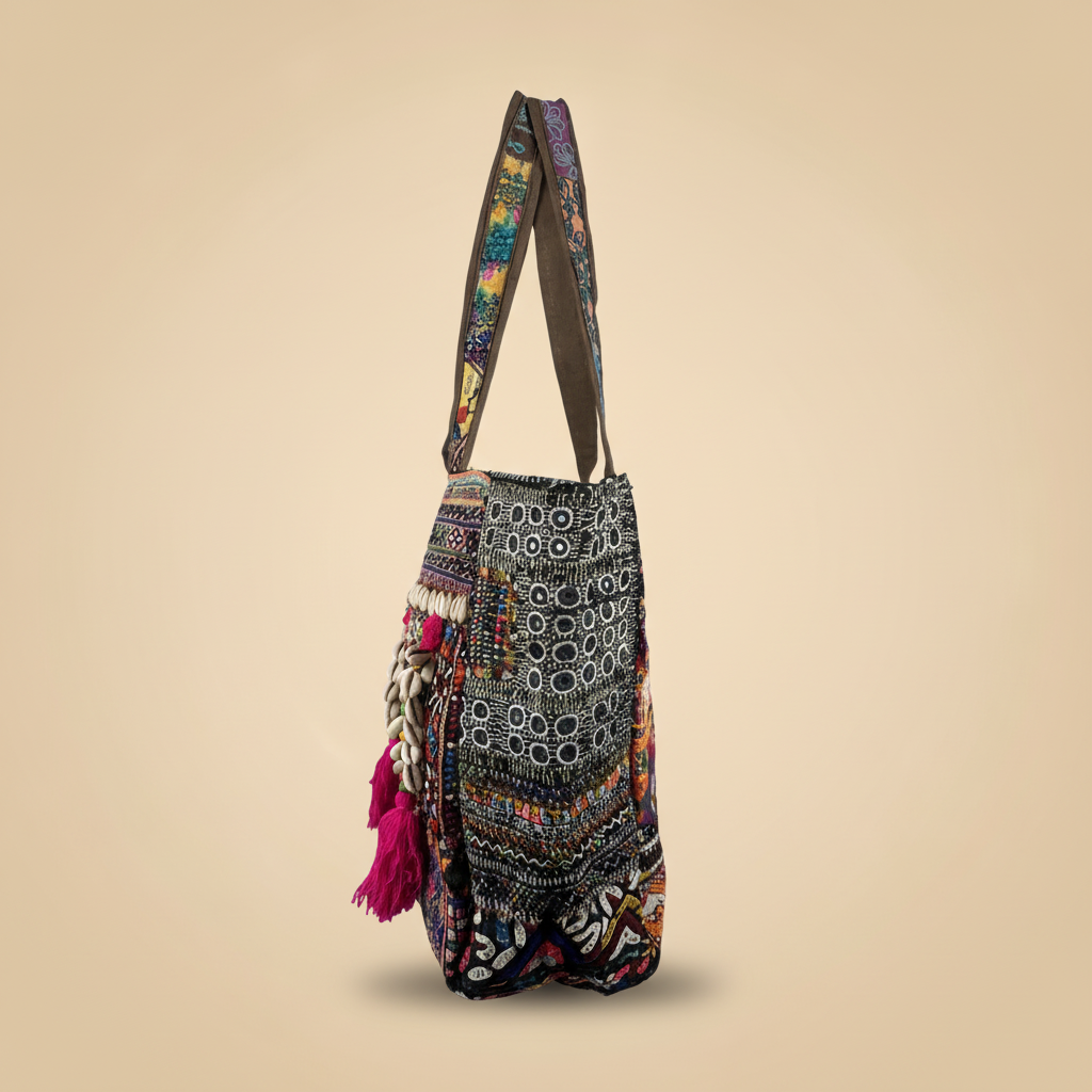 Shell Tassel Handcrafted Tote Bag — Slate Tapestry