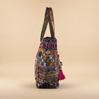 Shell Tassel Handcrafted Tote Bag — Charcoal Tapestry