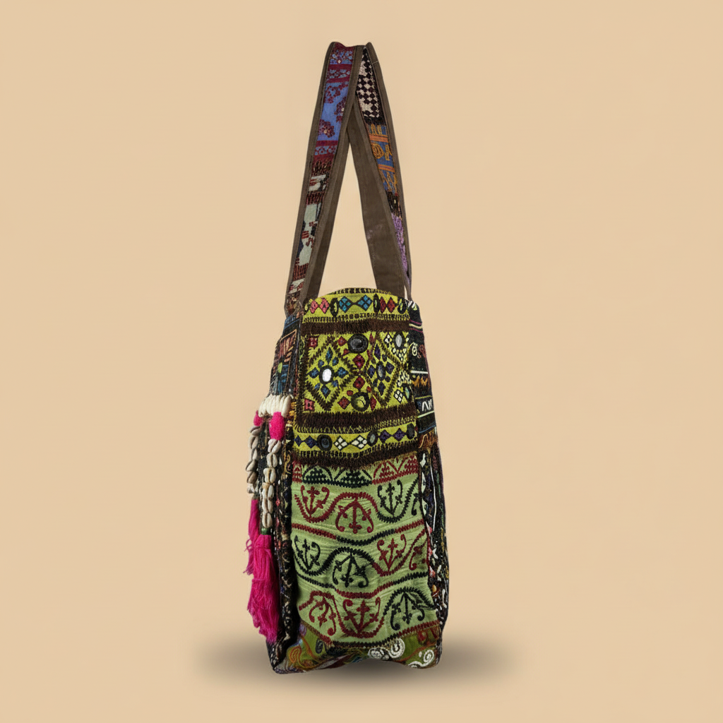 Shell Tassel Handcrafted Tote Bag — Bronze Tapestry