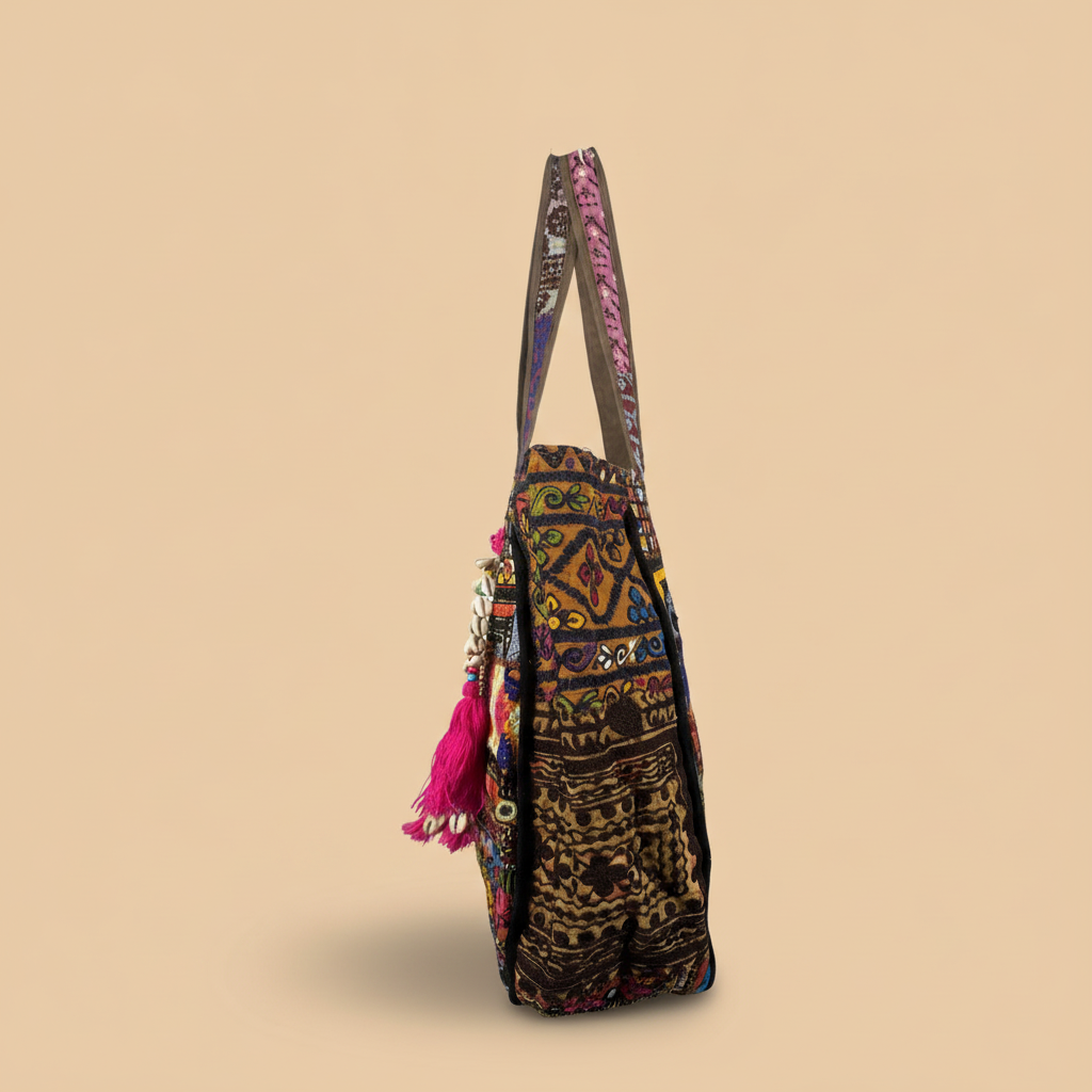 Shell Tassel Handcrafted Oversized Tote Bag — Saffron Caravan