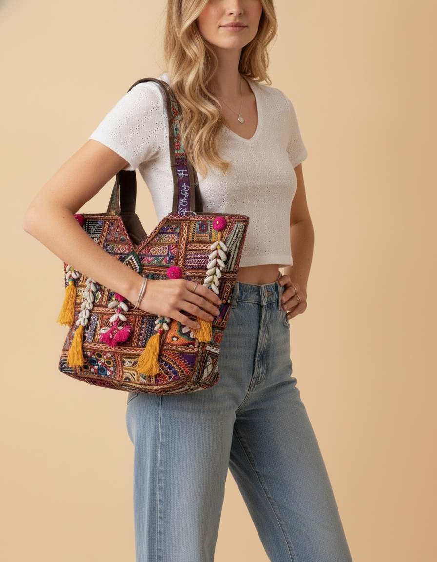 Shell Tassel Handcrafted Oversized Tote Bag — Bronze Pathway