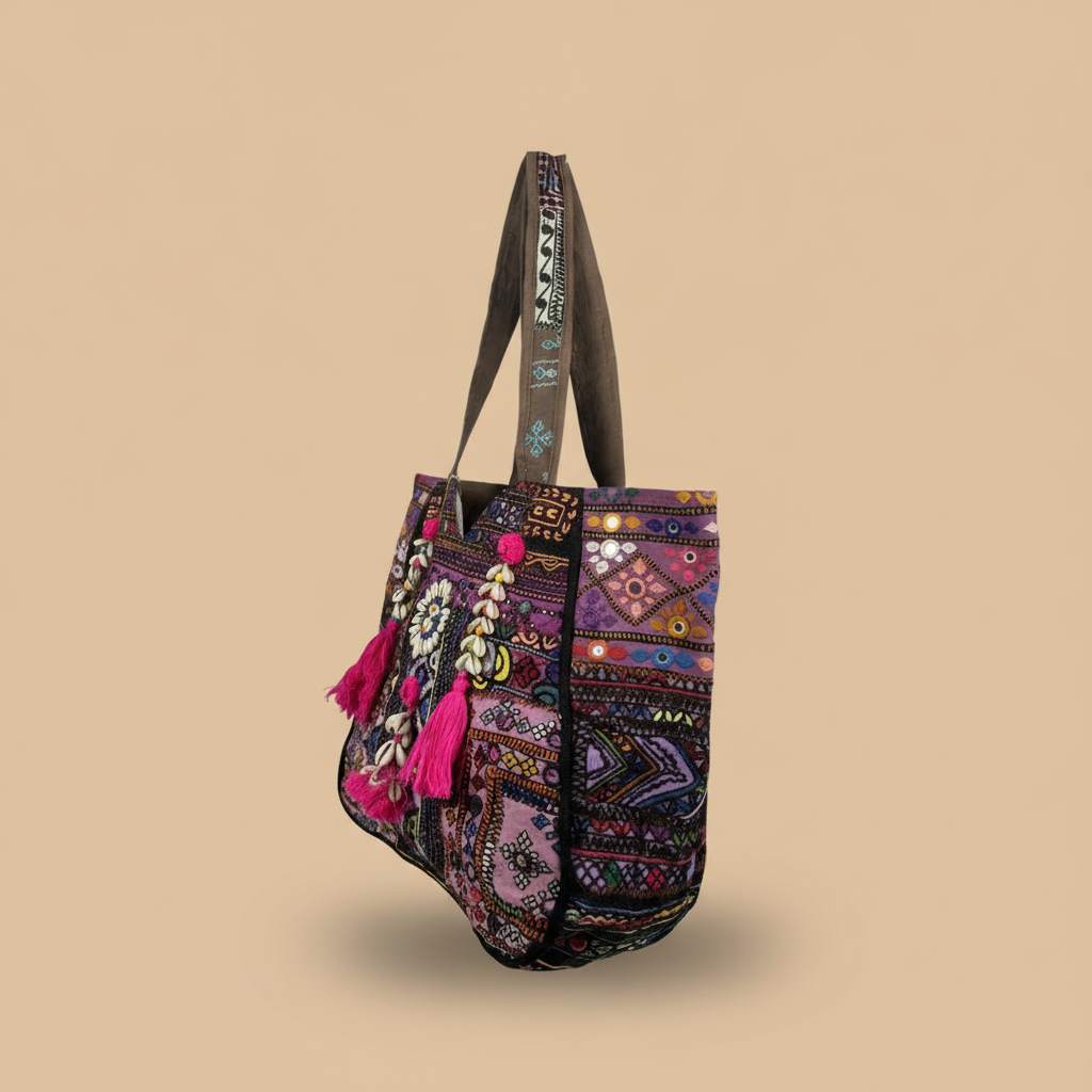 Shell Tassel Handcrafted Oversized Tote Bag — Orchid Odyssey