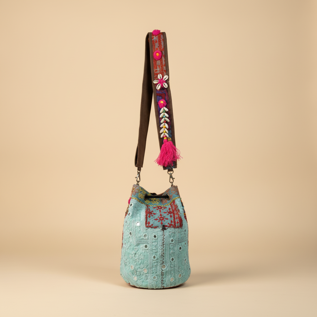Shell Tassel Handcrafted Bucket Bag — Chestnut Bloom (Medium)