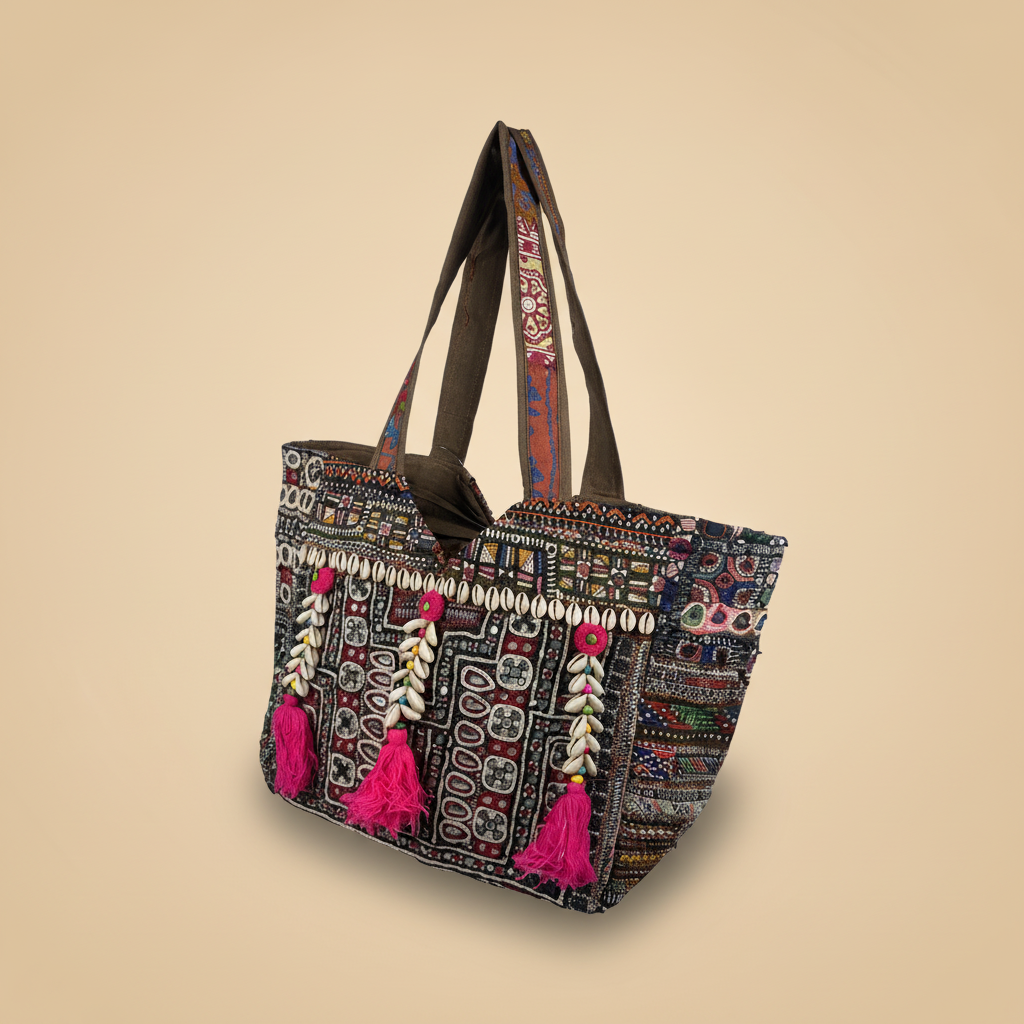 Shell Tassel Handcrafted Tote Bag — Walnut Tapestry