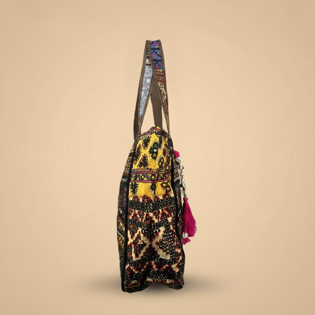 Shell Tassel Handcrafted Oversized Tote Bag — Amber Horizon