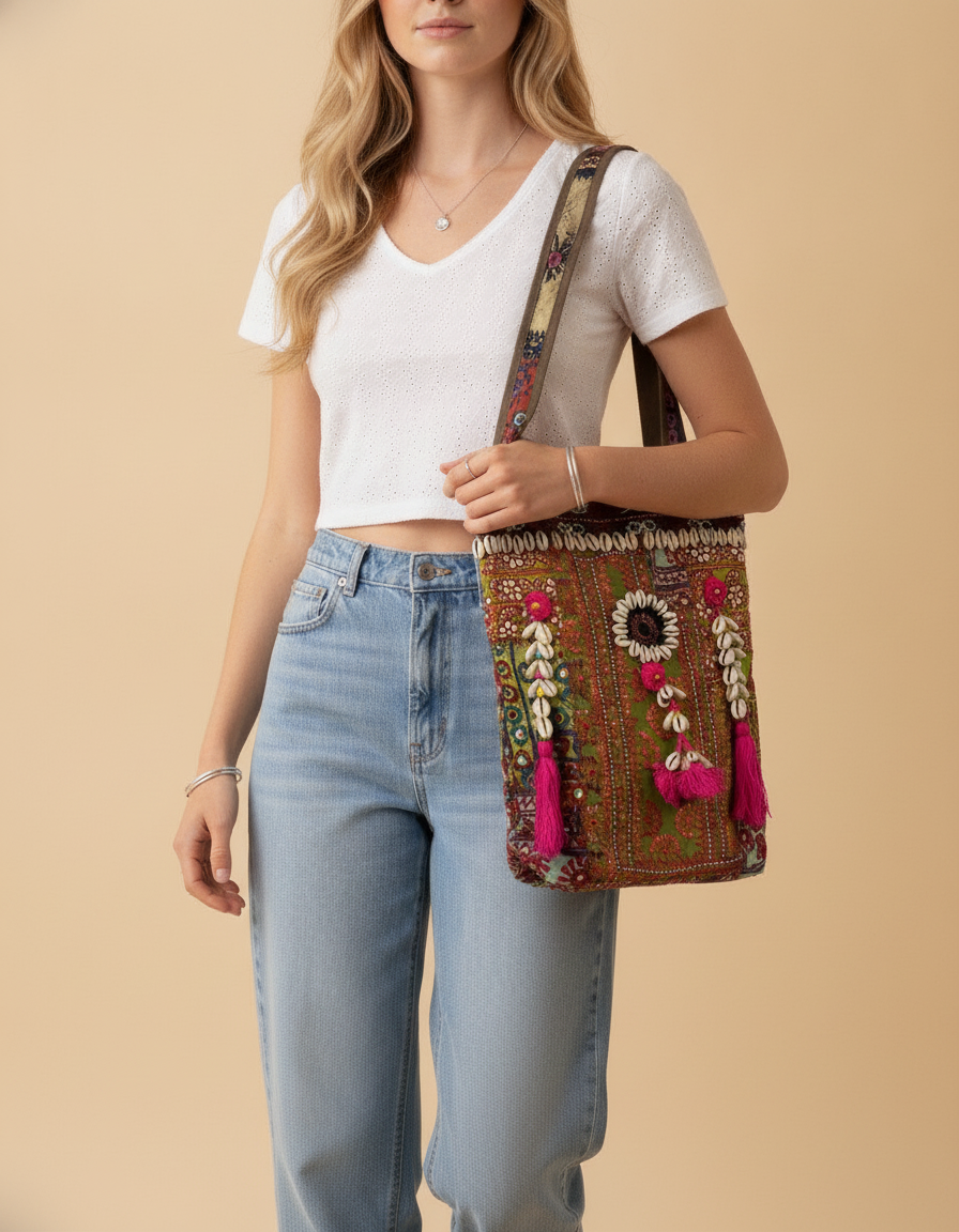 Shell Tassel Handcrafted Tote Bag — Sienna Mosaic