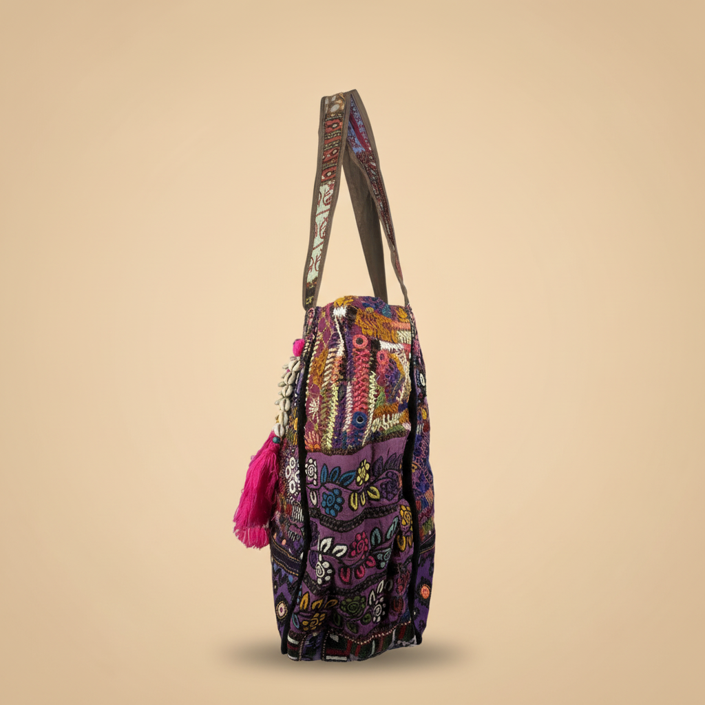 Shell Tassel Handcrafted Oversized Tote Bag — Mocha Meridian