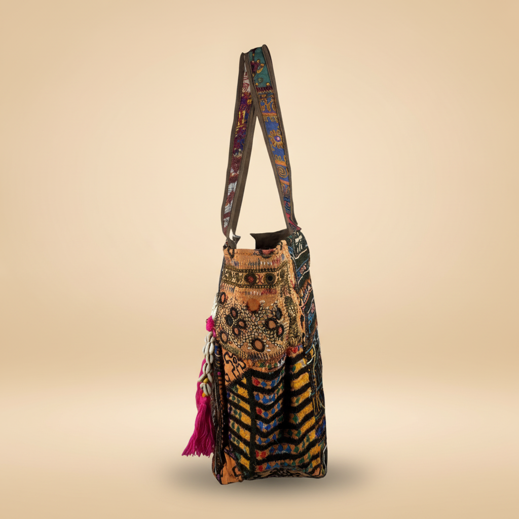 Shell Tassel Handcrafted Tote Bag — Espresso Mosaic