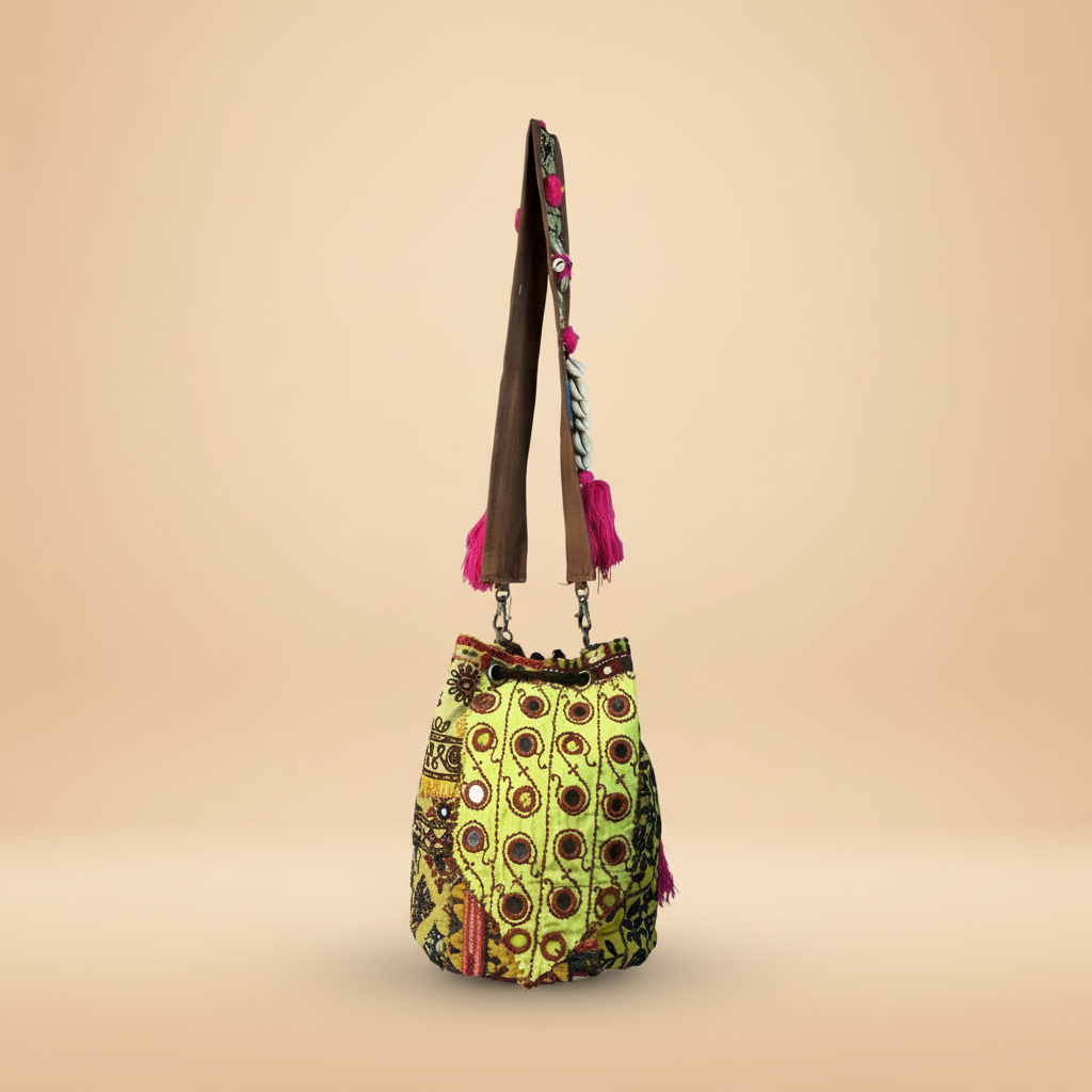 Shell Tassel Handcrafted Bucket Bag — Meadow Bloom (Medium)