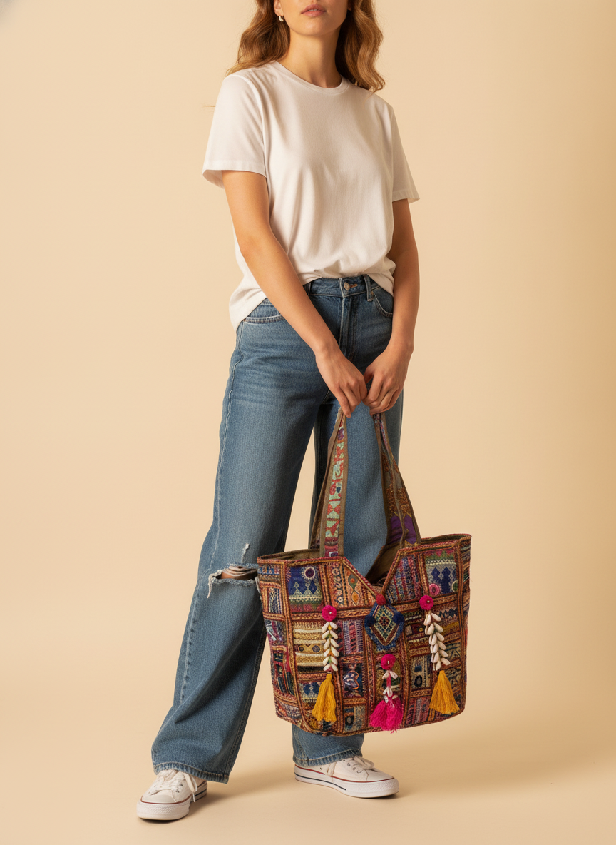 Shell Tassel Handcrafted Oversized Tote Bag — Ember Wayfarer