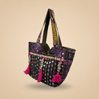 Shell Tassel Handcrafted Tote Bag — Indigo Tapestry