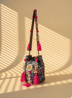 Shell Tassel Handcrafted Bucket Bag — Peacock Prism (Medium)