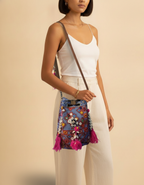 Shell Tassel Handcrafted Bucket Bag — Cornflower Bloom (Medium)