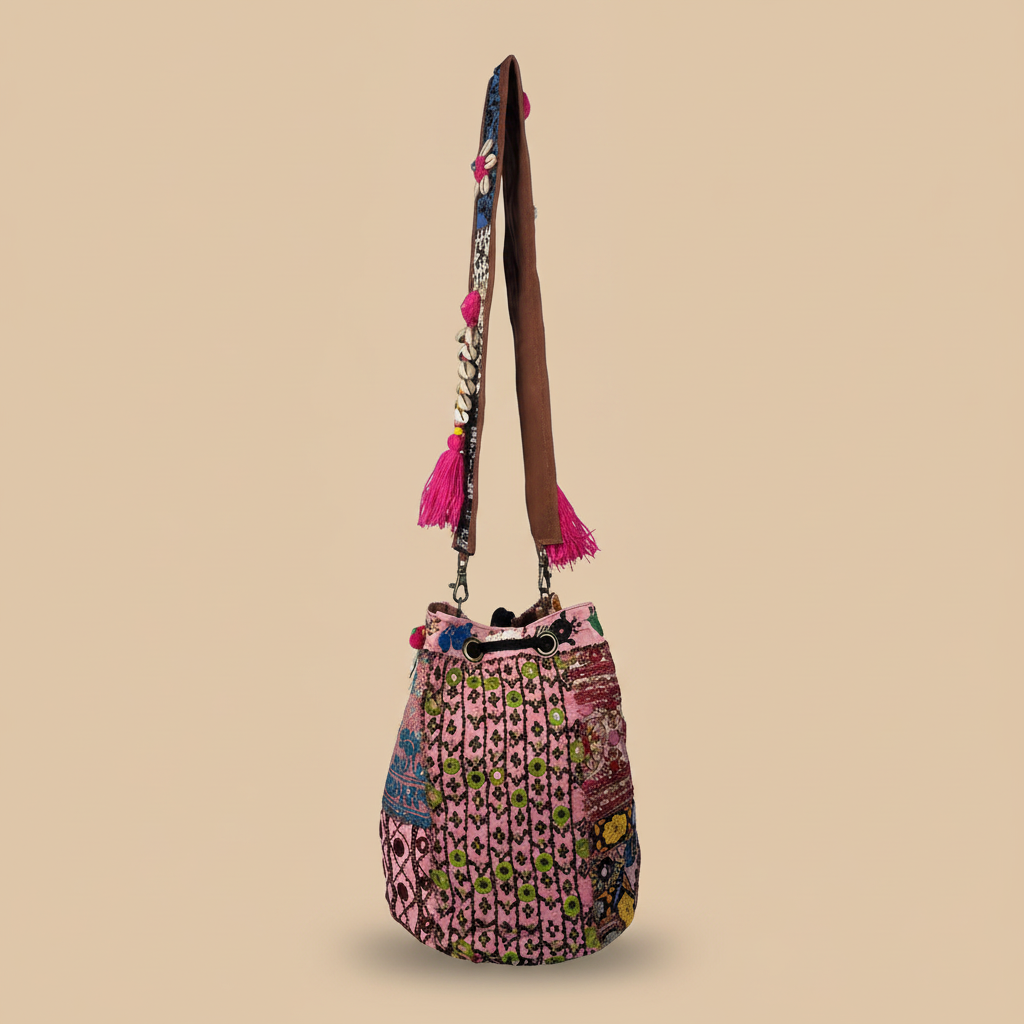 Shell Tassel Handcrafted Bucket Bag — Henna Heirloom (Medium)