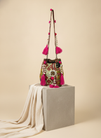 Shell Tassel Handcrafted Bucket Bag — Crimson Bloom (Medium)