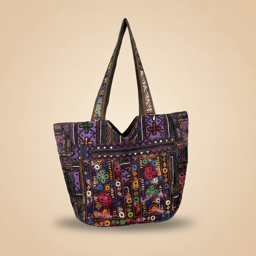 Shell Tassel Handcrafted Tote Bag — Ebony Tapestry