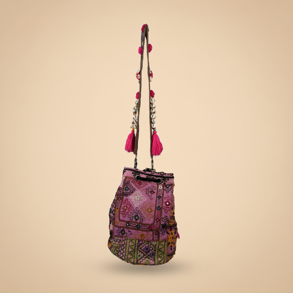 Shell Tassel Handcrafted Bucket Bag — Copper Spark (Medium)