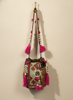 Shell Tassel Handcrafted Bucket Bag — Crimson Bloom (Medium)