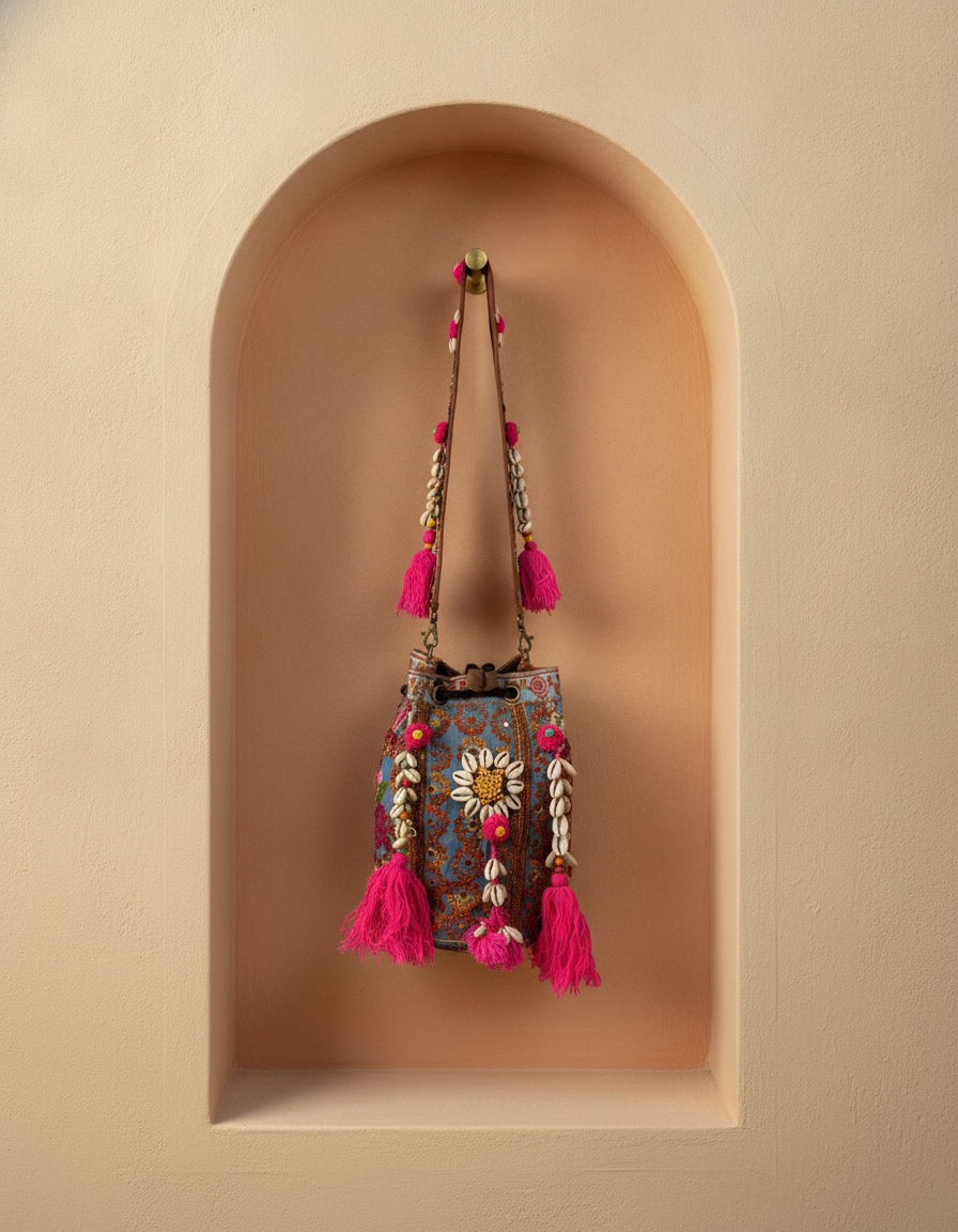 Shell Tassel Handcrafted Bucket Bag — Fawn Bloom (Medium)