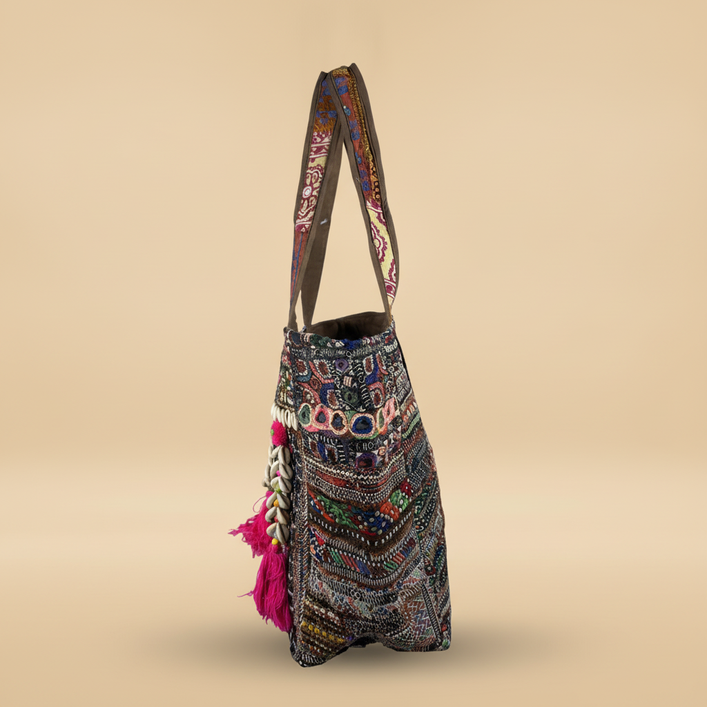 Shell Tassel Handcrafted Tote Bag — Walnut Tapestry