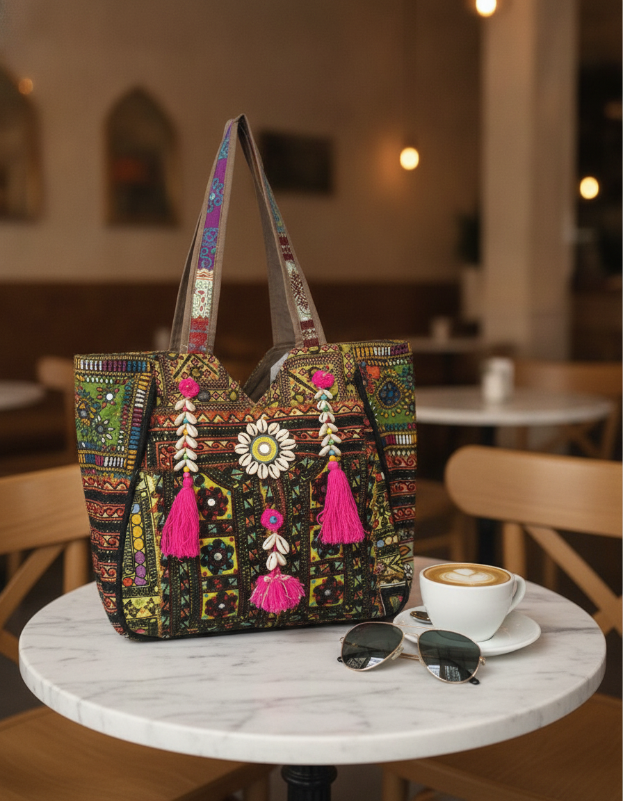 Shell Tassel Handcrafted Oversized Tote Bag — Cypress Passage
