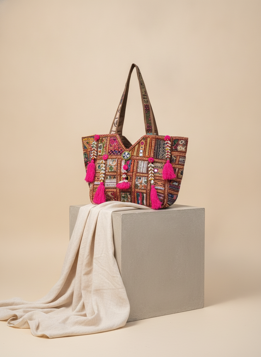 Shell Tassel Handcrafted Oversized Tote Bag — Walnut Nomad