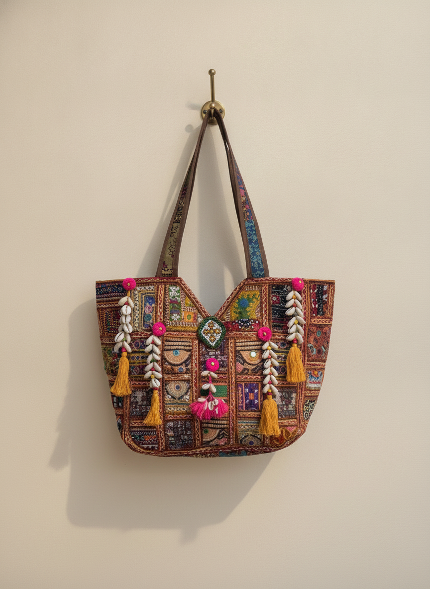 Shell Tassel Handcrafted Oversized Tote Bag — Umber Atlas