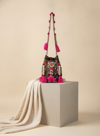 Shell Tassel Handcrafted Bucket Bag — Garnet Bloom (Medium)