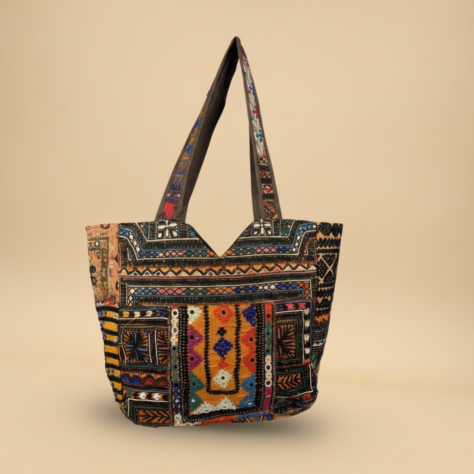 Shell Tassel Handcrafted Tote Bag — Espresso Mosaic
