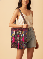 Shell Tassel Handcrafted Tote Bag — Merlot Fringe