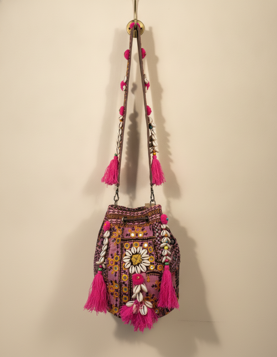 Shell Tassel Handcrafted Bucket Bag — Copper Spark (Medium)