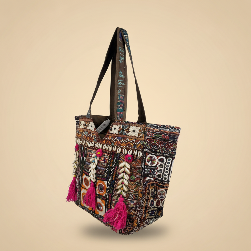 Shell Tassel Handcrafted Tote Bag — Ruby Mosaic