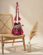Shell Tassel Handcrafted Bucket Bag — Wine Dahlia (Medium)