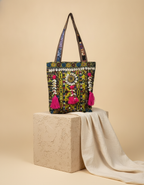 Shell Tassel Handcrafted Tote Bag — Olive Mosaic