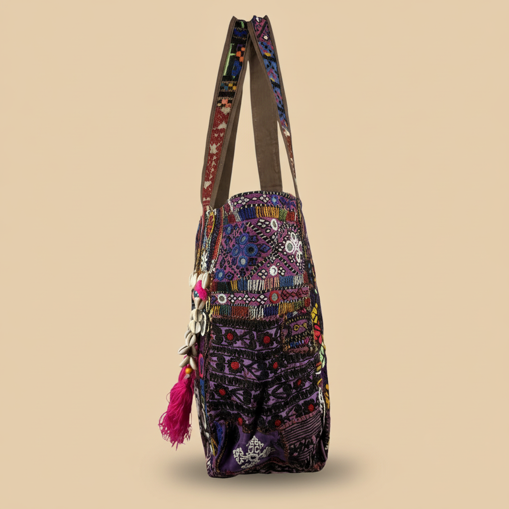 Shell Tassel Handcrafted Tote Bag — Merlot Mosaic