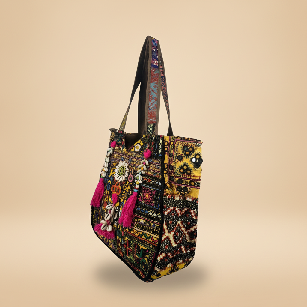 Shell Tassel Handcrafted Oversized Tote Bag — Amber Horizon