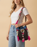Shell Tassel Handcrafted Bucket Bag — Sapphire Ring (Medium)