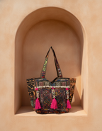 Shell Tassel Handcrafted Tote Bag — Espresso Mosaic