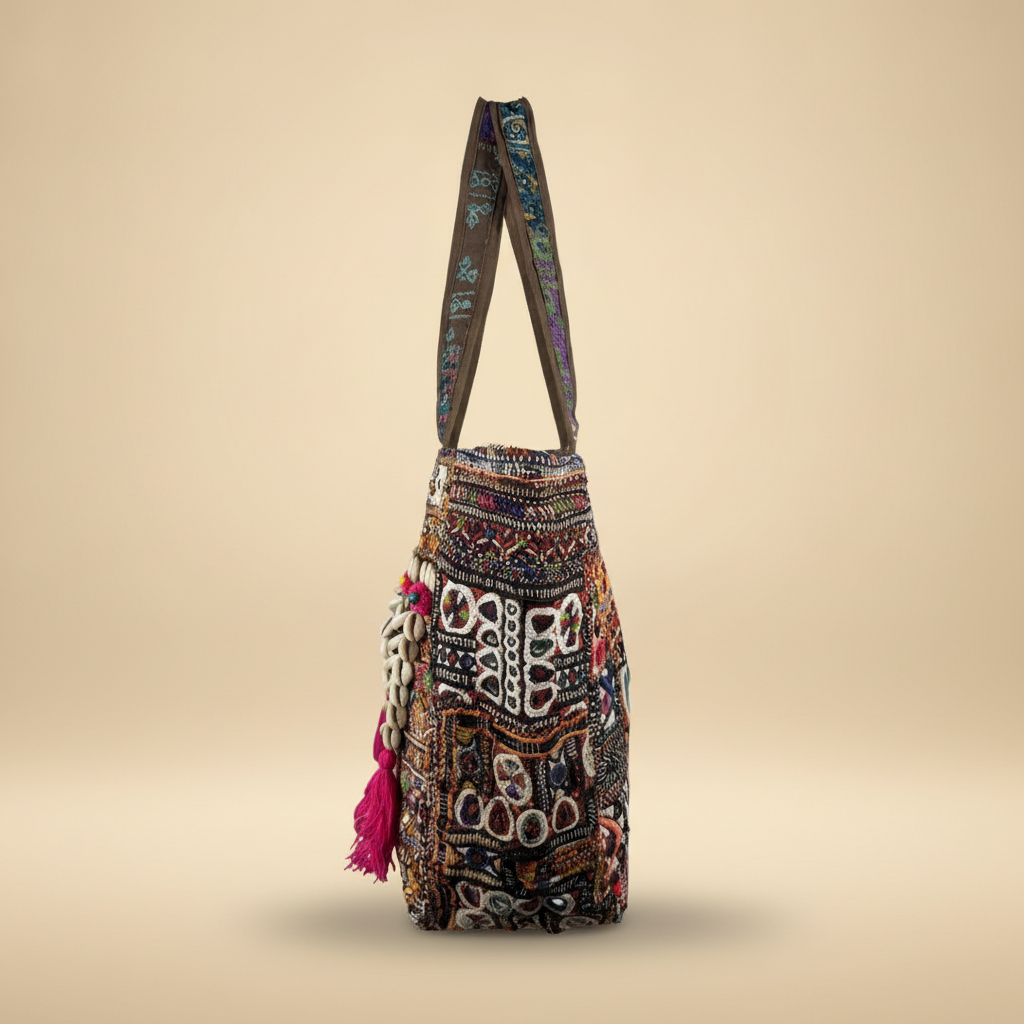 Shell Tassel Handcrafted Tote Bag — Ruby Mosaic