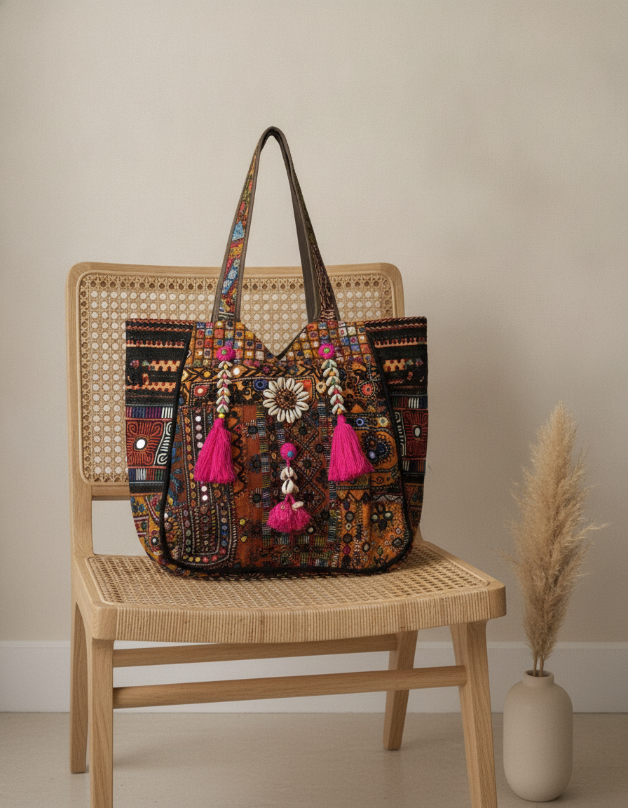 Shell Tassel Handcrafted Oversized Tote Bag — Chestnut Expedition