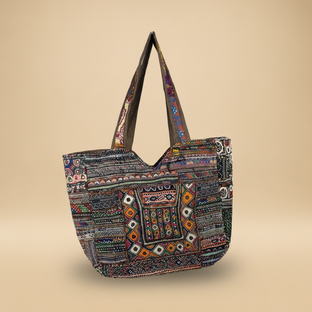Shell Tassel Handcrafted Tote Bag — Walnut Tapestry