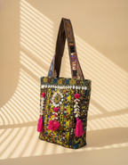 Shell Tassel Handcrafted Tote Bag — Olive Mosaic