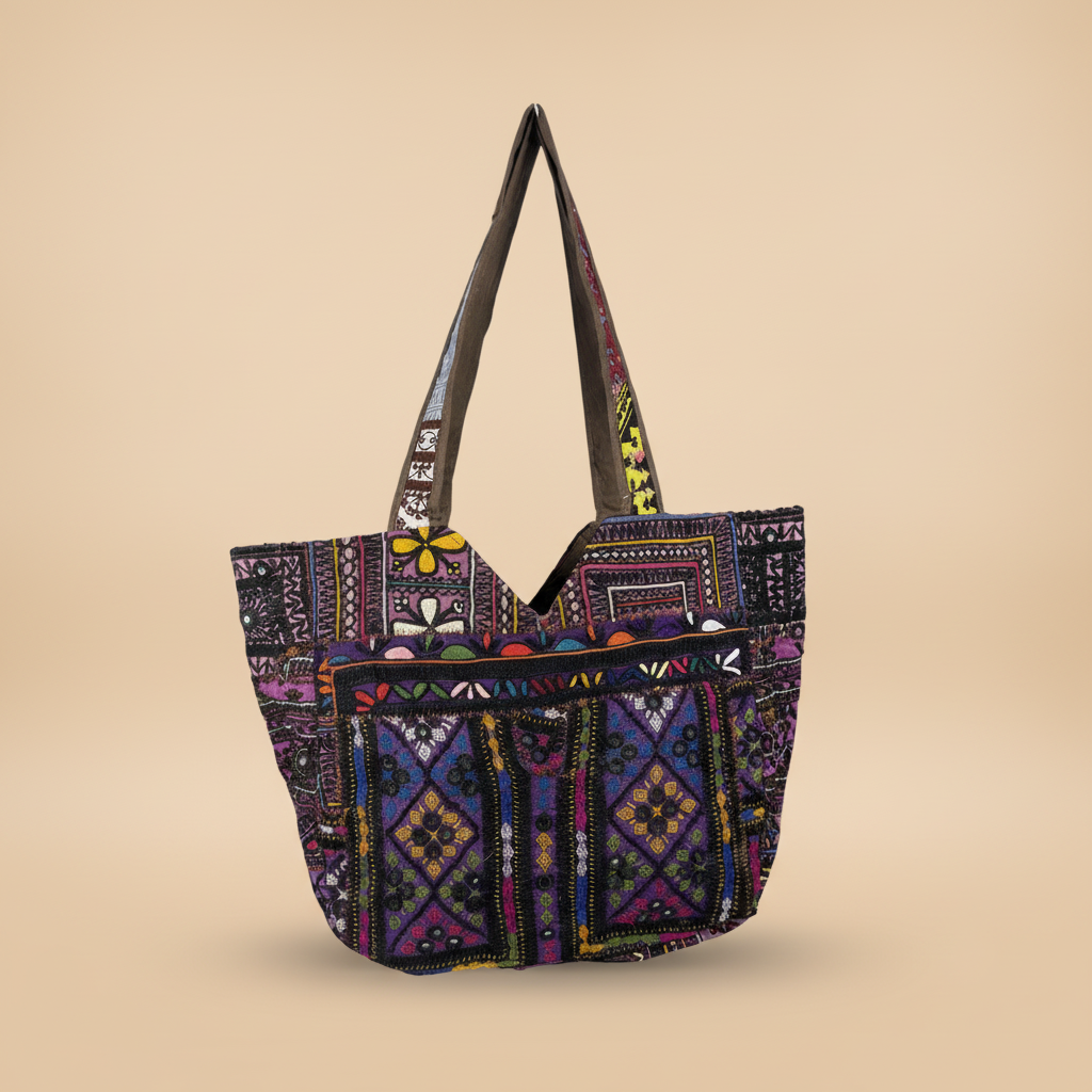 Shell Tassel Handcrafted Tote Bag — Indigo Tapestry