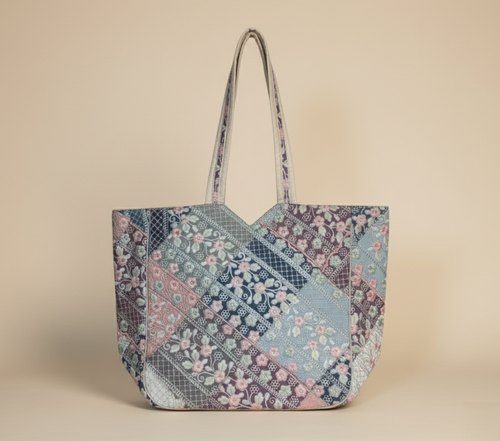 Ahir embroidery ivory tote bag side view showing depth