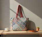 Ahir embroidery red tote bag front view — Mystic Dhaga