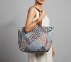 Ahir embroidery red tote bag side view showing depth
