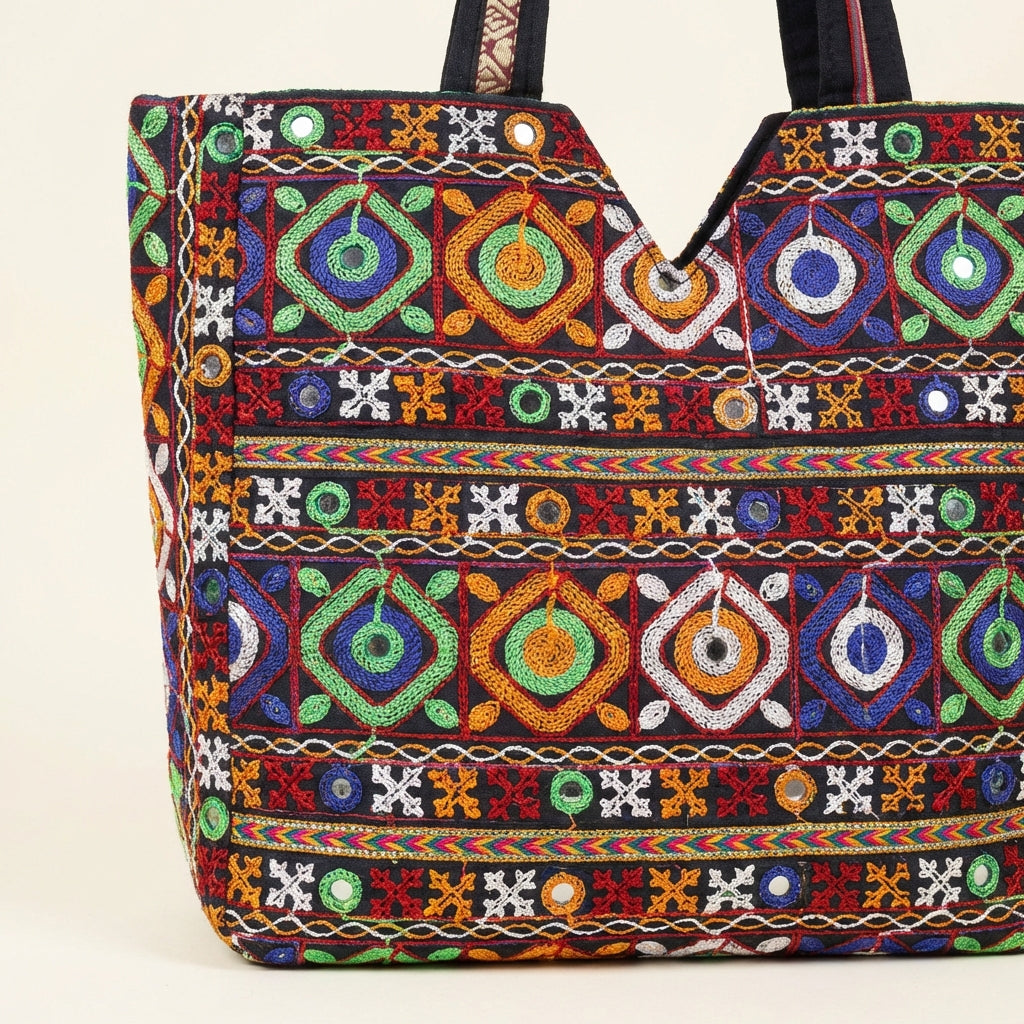 Jat Mutava blue diamond Suf tote bag side view showing depth