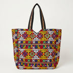 Jat Mutava yellow red diamond Suf tote bag side view showing depth
