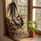 Jat Mutava yellow white diamond Suf tote bag side view showing depth